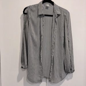 Black and white stripped button-down blouse